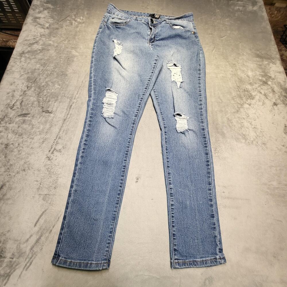 Bob Jeans Womens 14 Blue Straight Ripped Stretch Denim Regular Fit